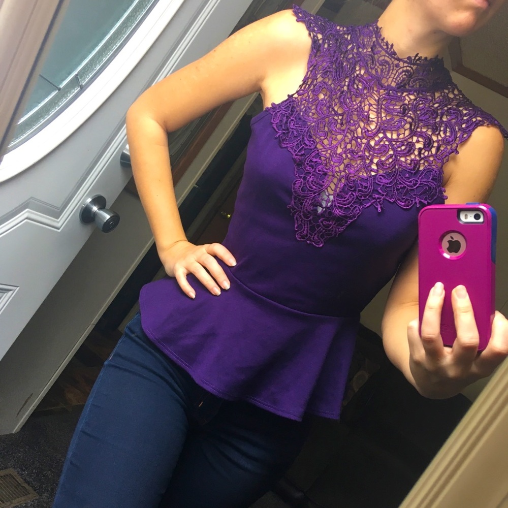 Royal Purple Eyelet Lace Peplum Top
